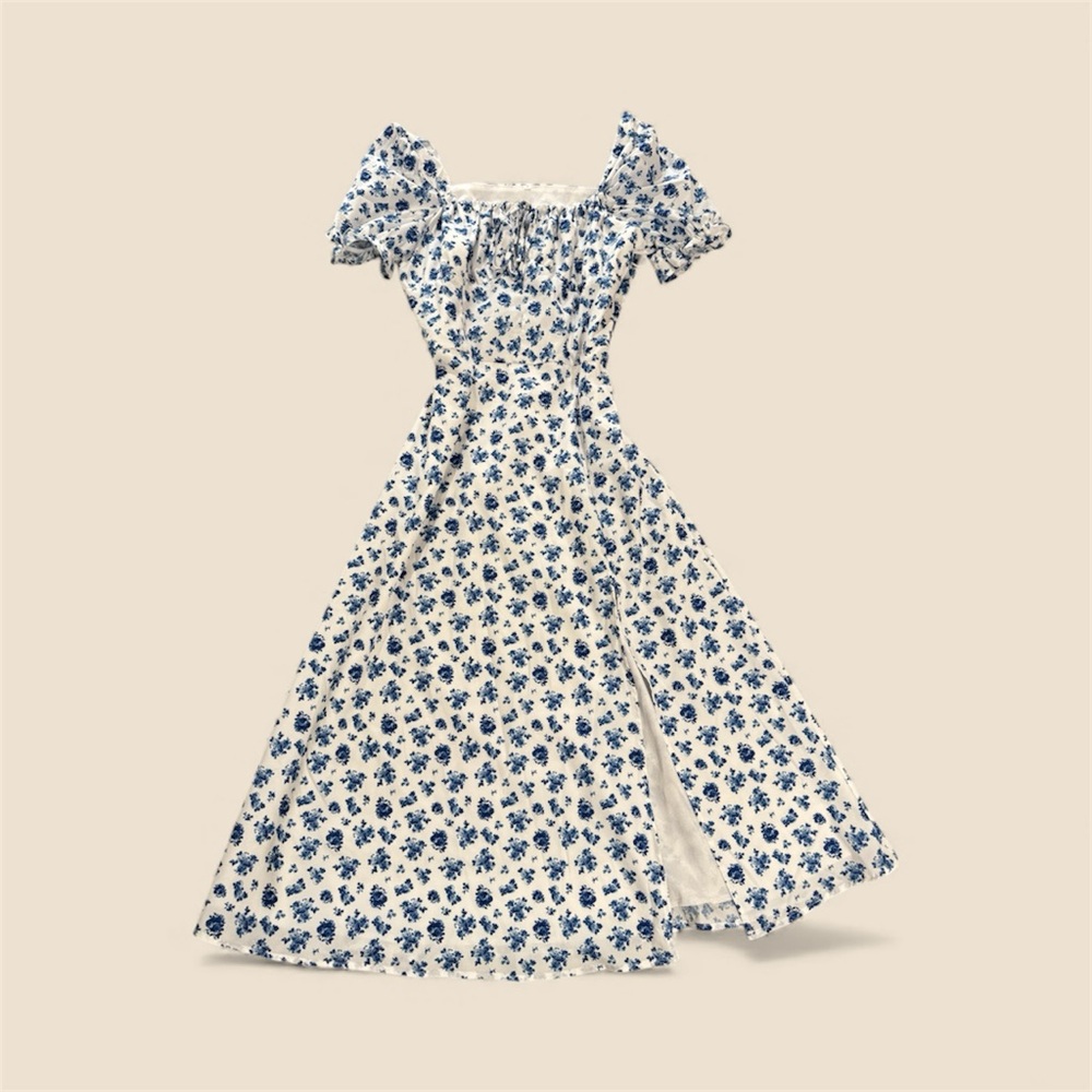 SHEIN Blue and White Floral Midi Dress
